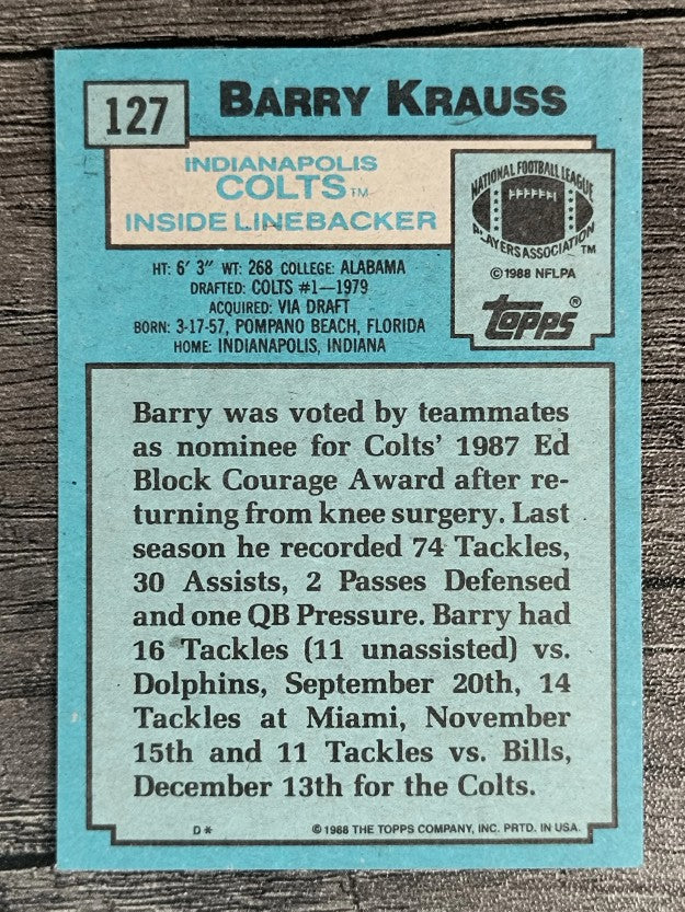1988 Topps #127 Barry Krauss RC