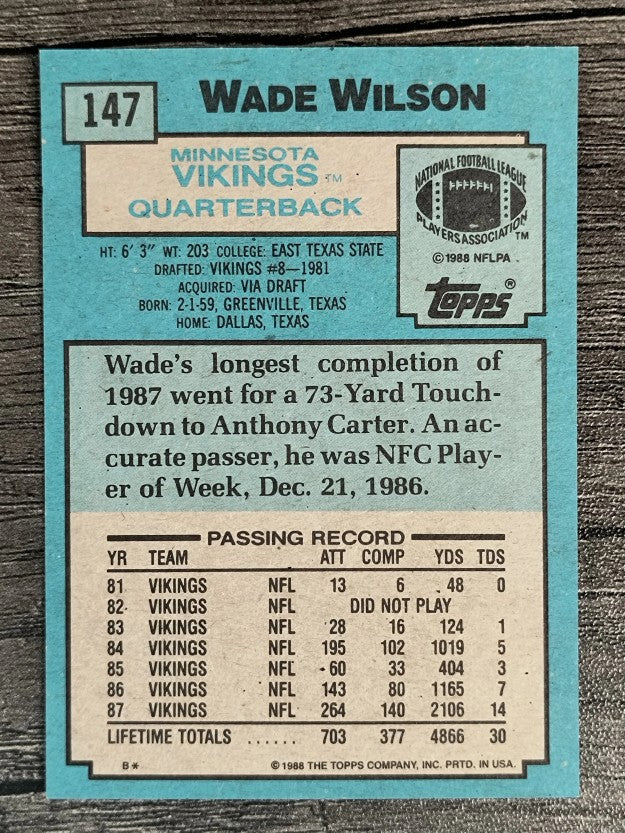 1988 Topps #147 Wade Wilson RC