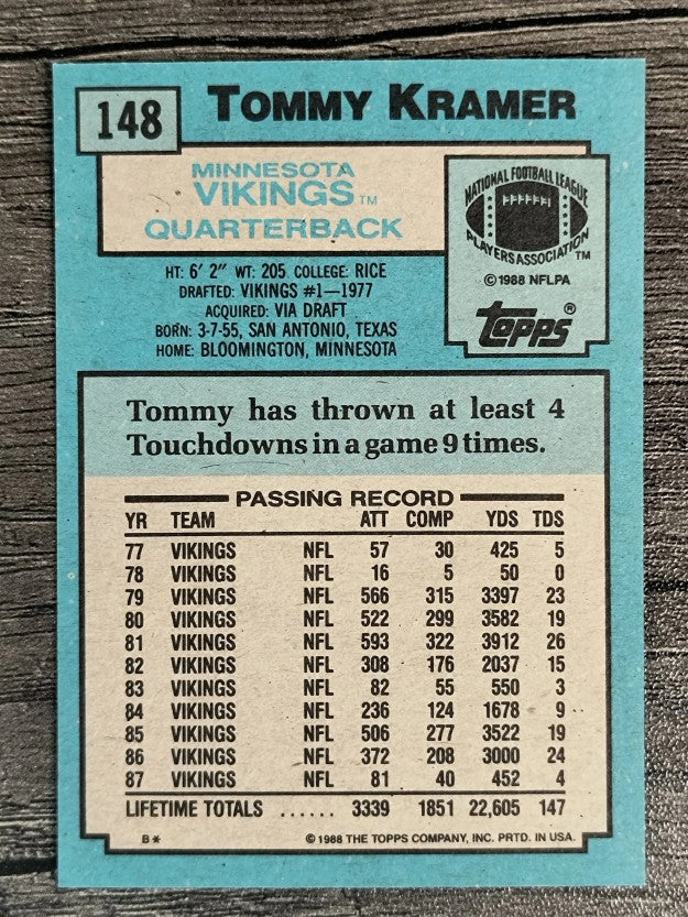 1988 Topps #148 Tommy Kramer