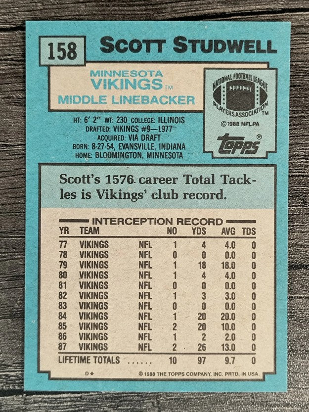 1988 Topps #158 Scott Studwell RC