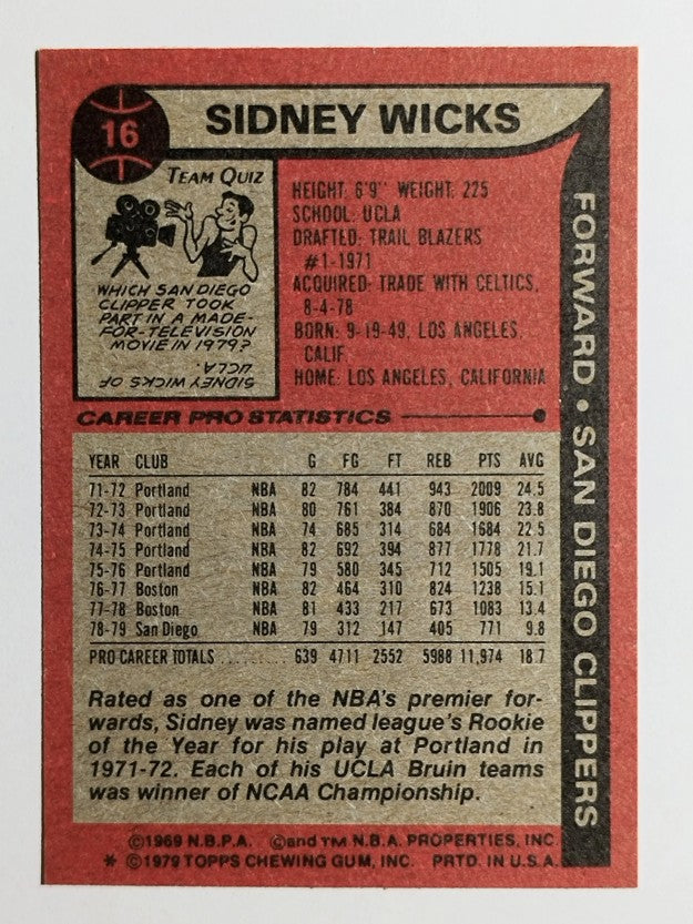 1979-80 Topps #16 Sidney Wicks (MINT)