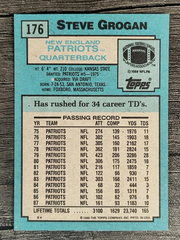1988 Topps #176 Steve Grogan