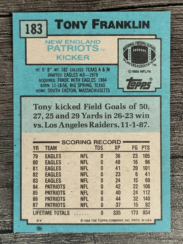 1988 Topps #183 Tony Franklin