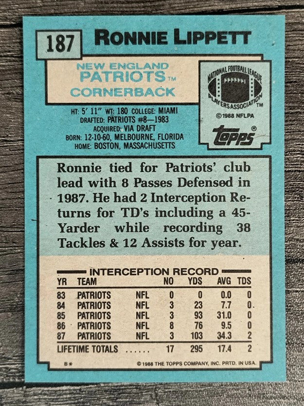 1988 Topps #187 Ronnie Lippett