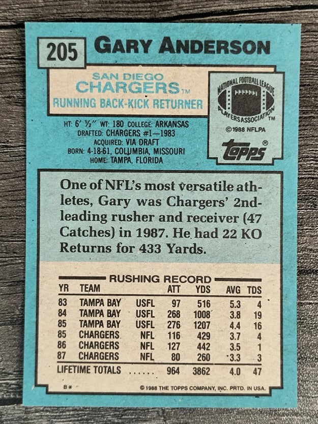 1988 Topps #205 Gary Anderson RB