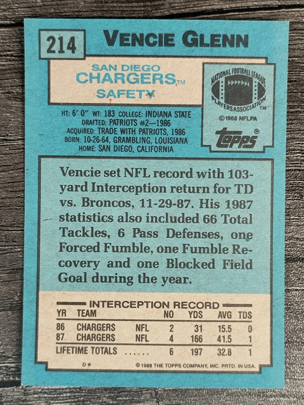 1988 Topps #214 Vencie Glenn RC