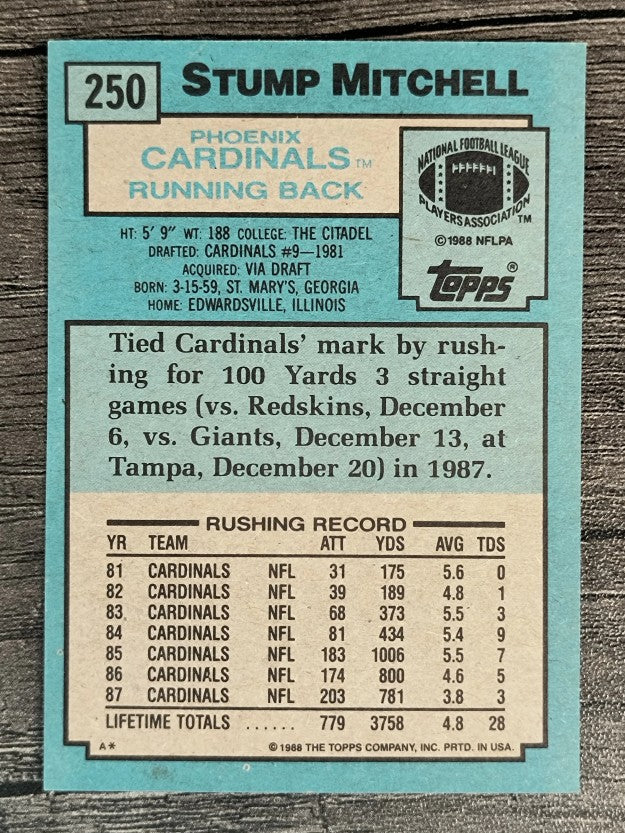 1988 Topps #250 Stump Mitchell