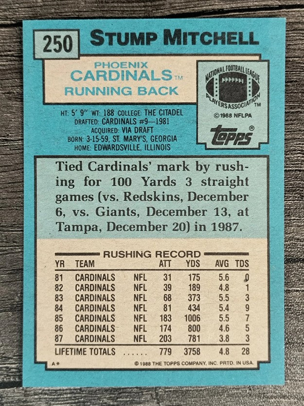 1988 Topps #250 Stump Mitchell