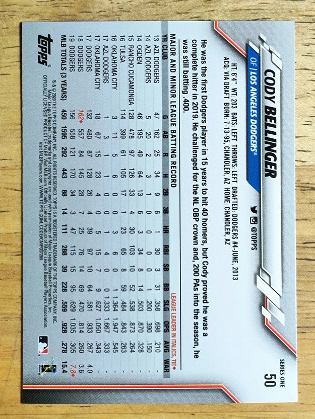 2020 Topps #50 Cody Bellinger