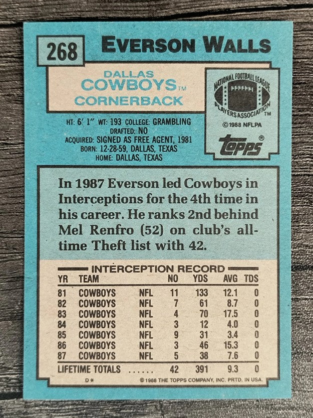 1988 Topps #268 Everson Walls