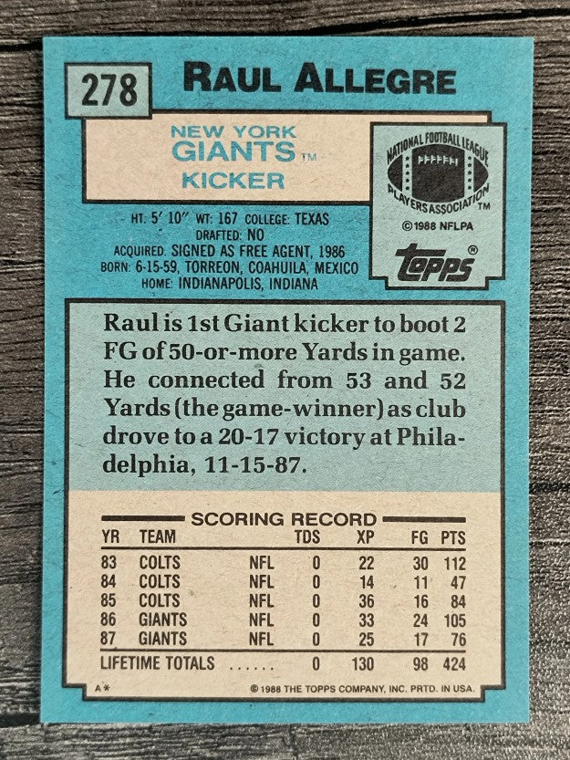 1988 Topps #278 Raul Allegre