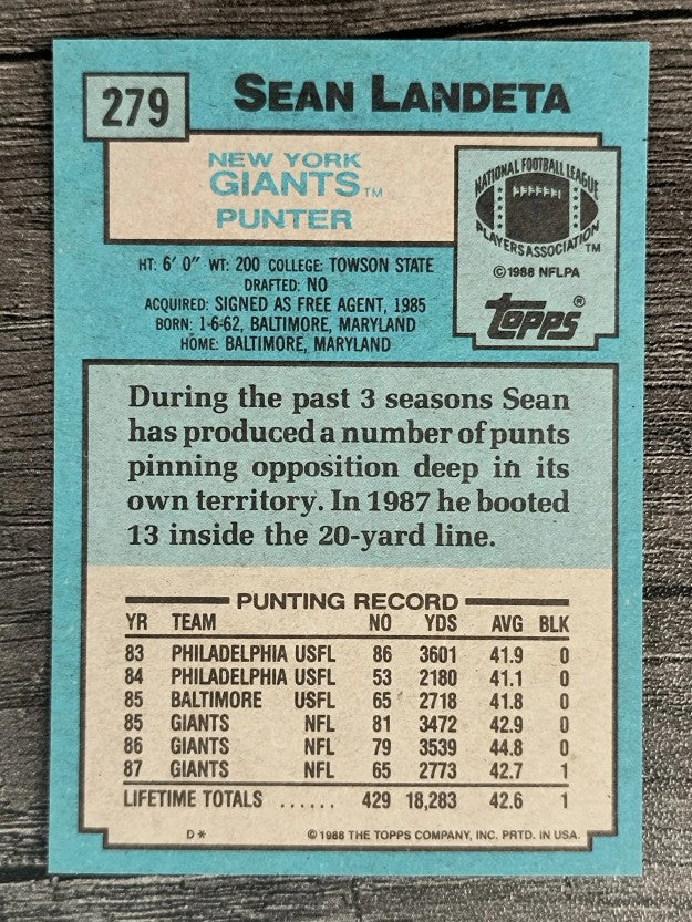 1988 Topps #279 Sean Landeta