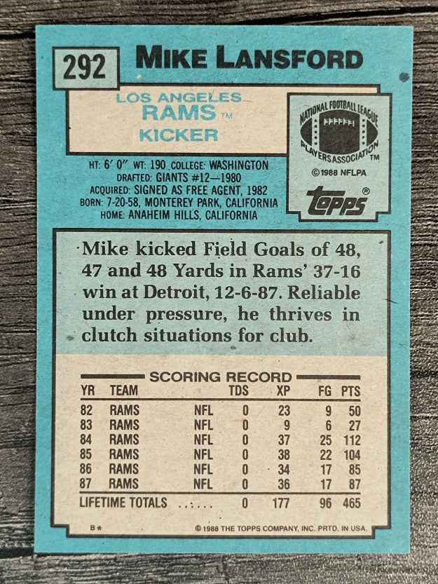 1988 Topps #292 Mike Lansford