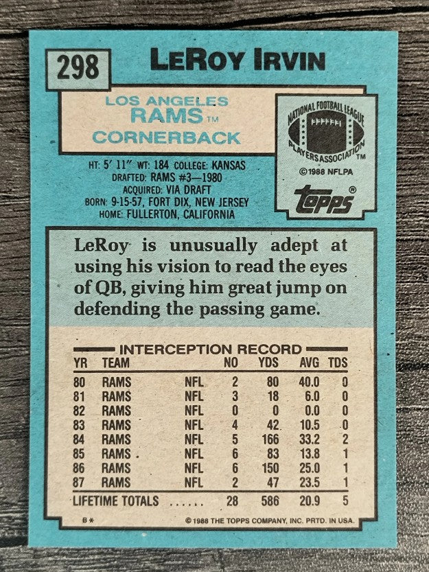 1988 Topps #298 LeRoy Irvin