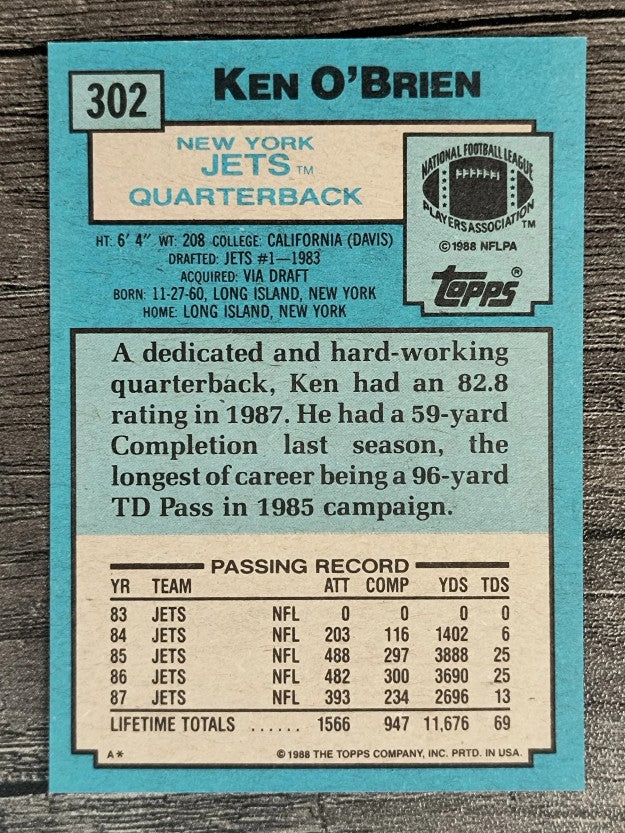 1988 Topps #302 Ken O'Brien
