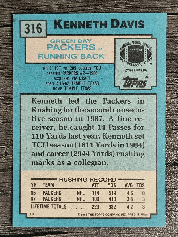 1988 Topps #316 Kenneth Davis