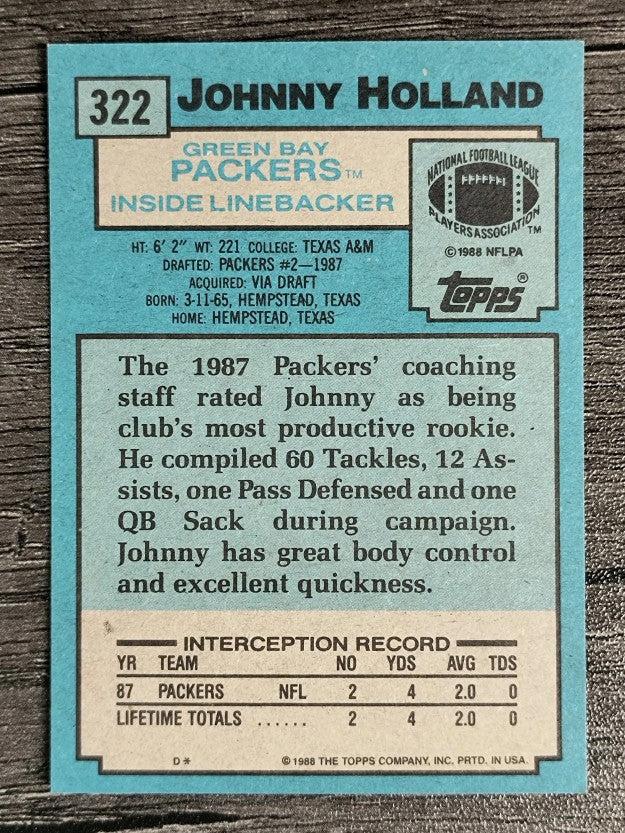 1988 Topps #322 Johnny Holland SR RC