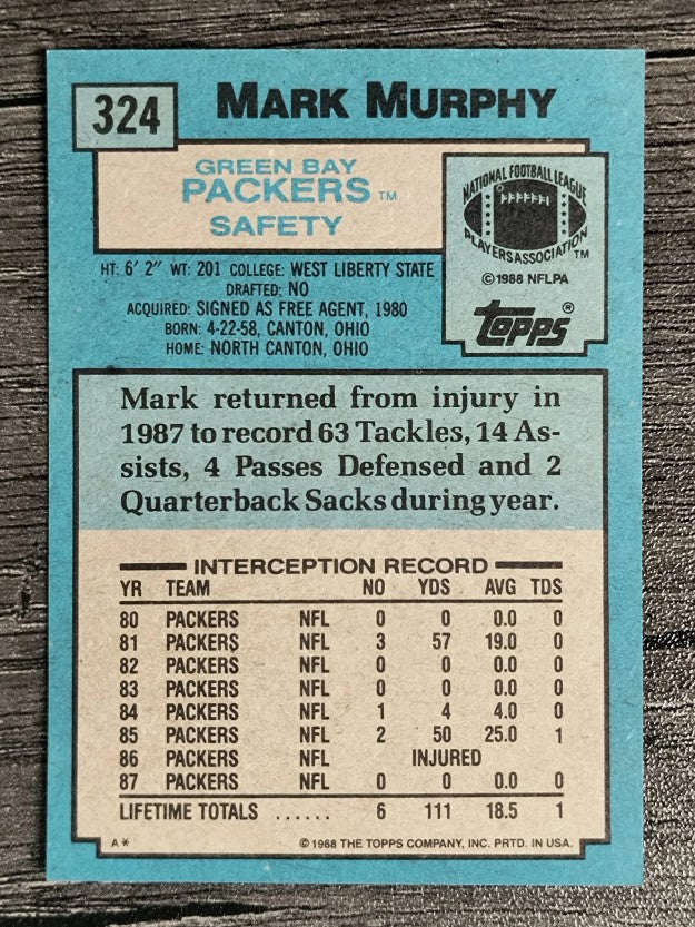 1988 Topps #324 Mark Murphy