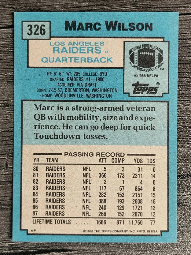 1988 Topps #326 Marc Wilson