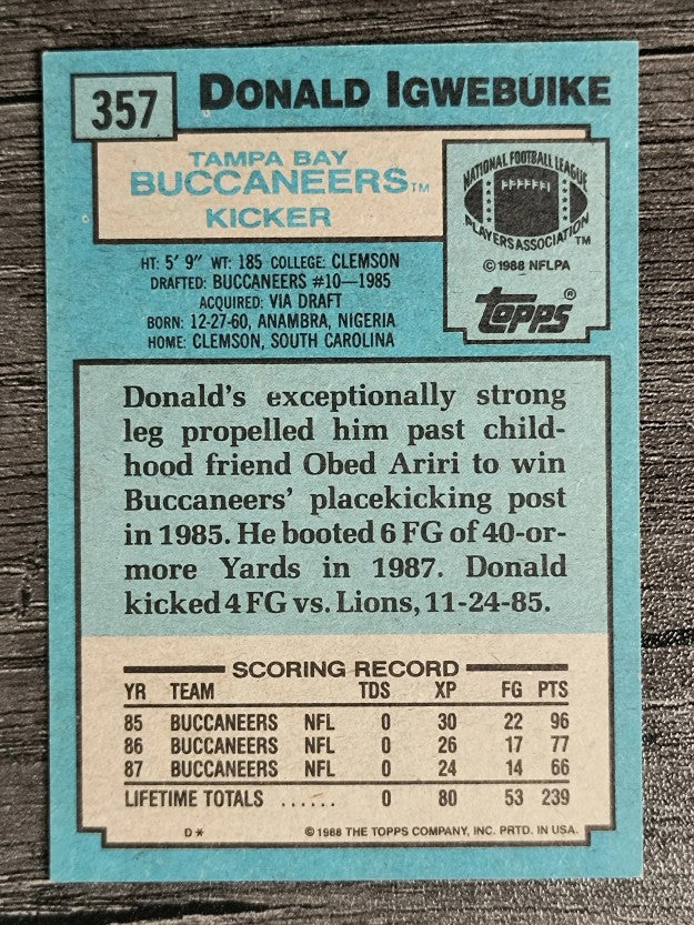 1988 Topps #357 Donald Igwebuike