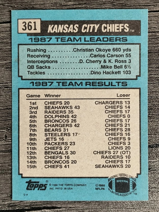 1988 Topps #361 Chiefs TL/Bill Kenney