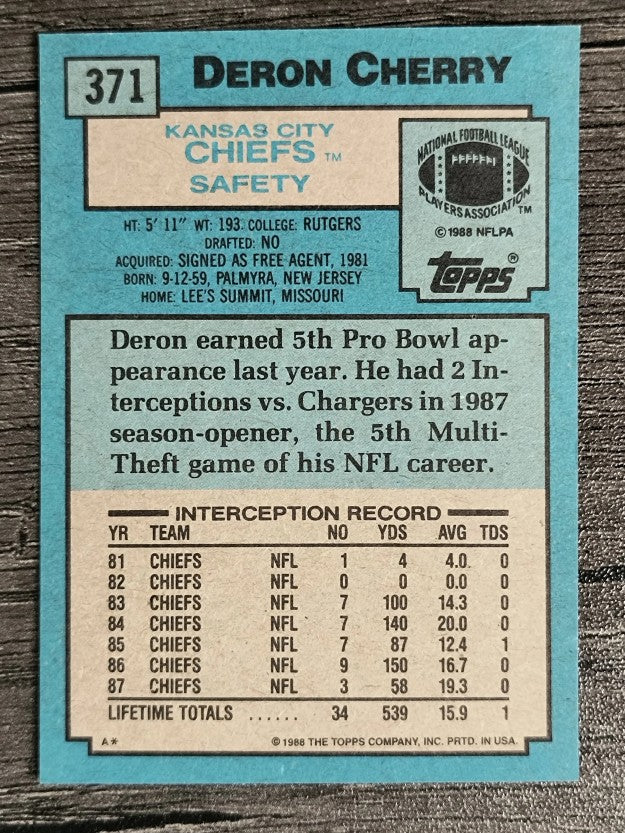 1988 Topps #371 Deron Cherry