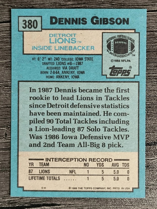 1988 Topps #380 Dennis Gibson RC
