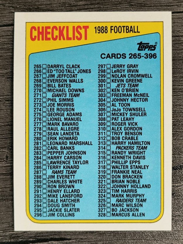 1988 Topps #396 Checklist 265-396