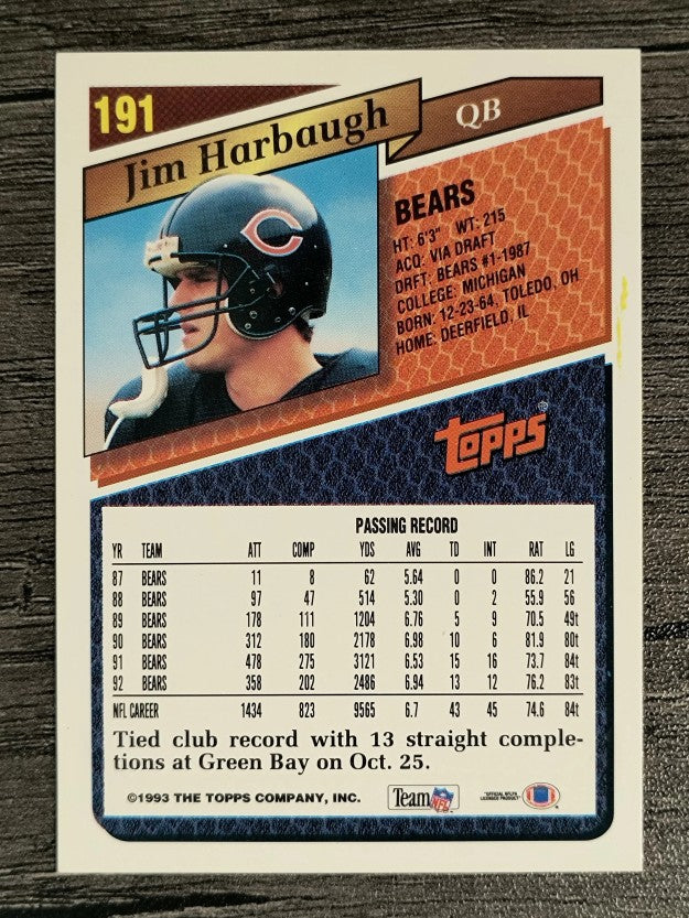 1993 Topps Gold #191 Jim Harbaugh
