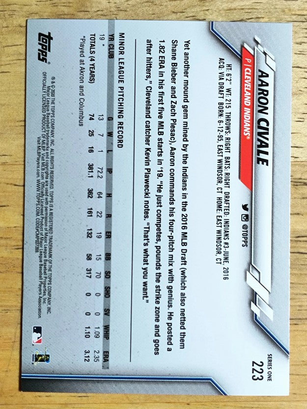 2020 Topps #223 Aaron Civale RC