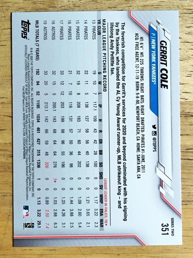2020 Topps #351 Gerrit Cole