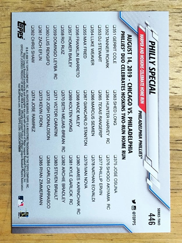 2020 Topps #446 Philly Special/Bryce Harper/Rhys Hoskins