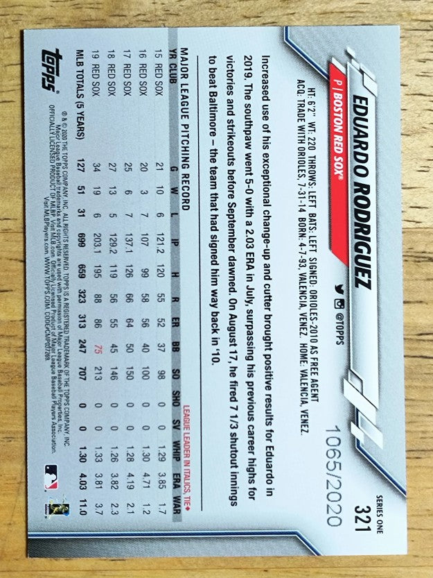 2020 Topps Gold #321 Eduardo Rodriguez