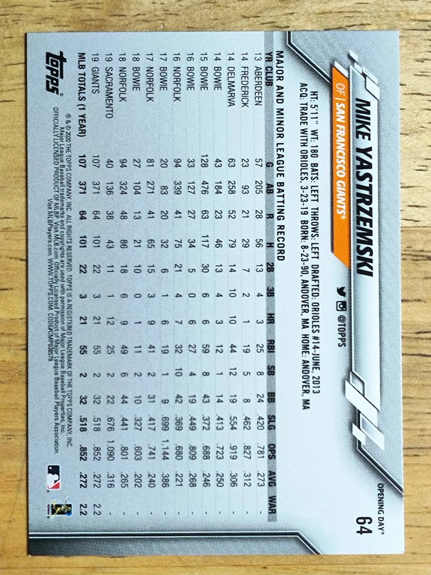2020 Topps Opening Day #64 Mike Yastrzemski
