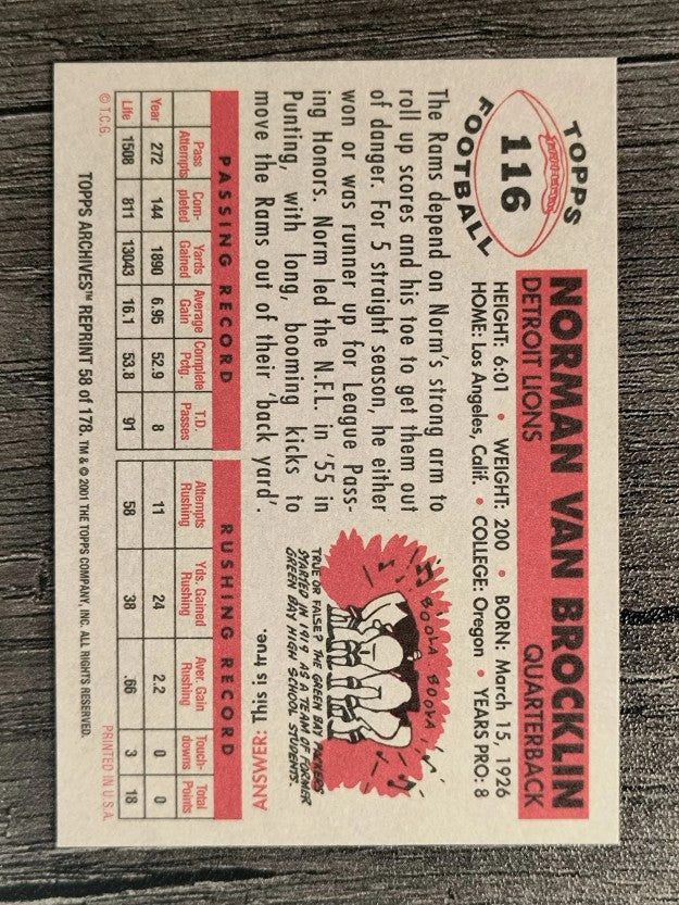 2001 Topps Archives #58 Norm Van Brocklin 56