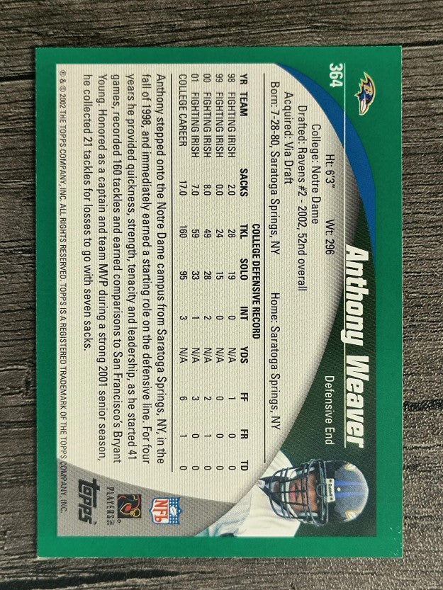 2002 Topps #364 Anthony Weaver RC