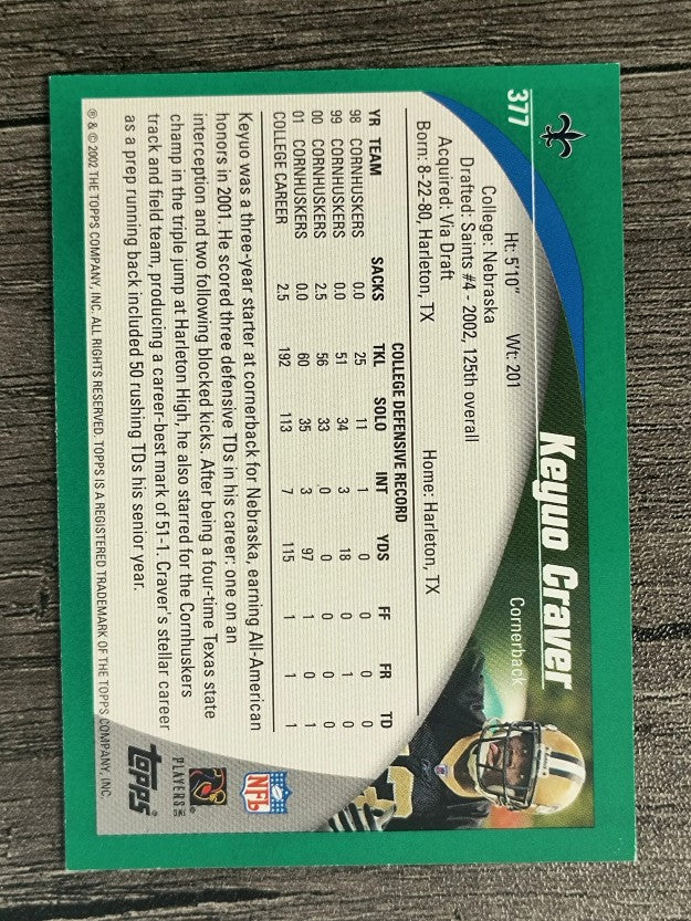 2002 Topps #377 Keyuo Craver RC