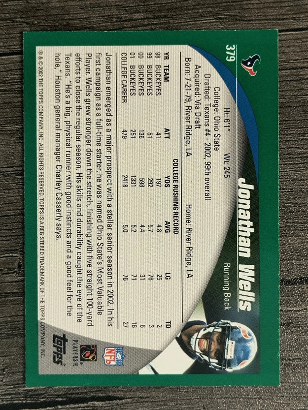 2002 Topps #379 Jonathan Wells RC