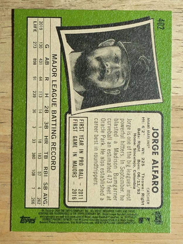 2020 Topps Heritage #402 Jorge Alfaro SP