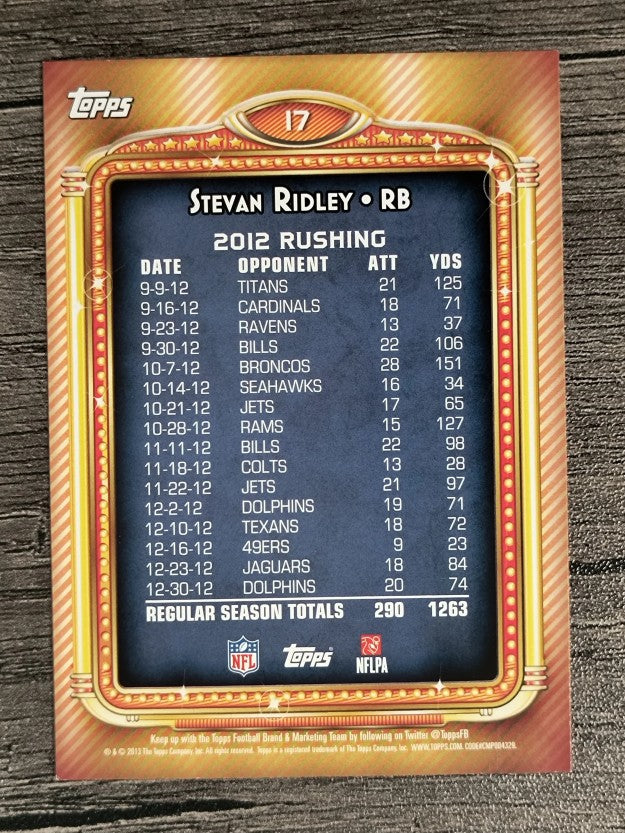 2013 Topps 1000 Yard Club #17 Stevan Ridley