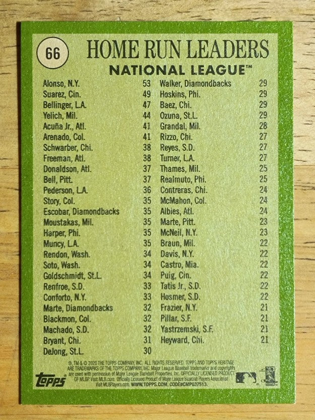 2020 Topps Heritage #66 Eugenio Suarez/Cody Bellinger/Pete Alonso LL