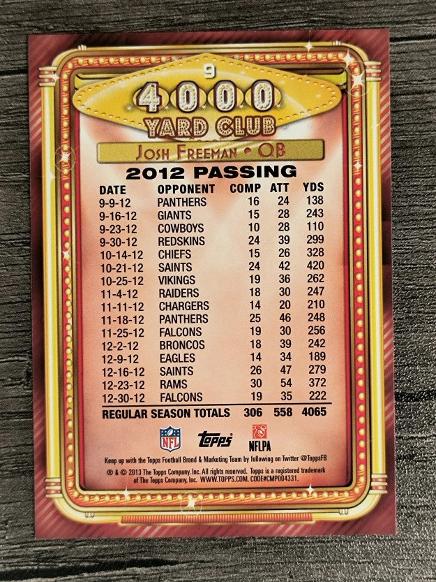 2013 Topps 4000 Yard Club #9 Josh Freeman