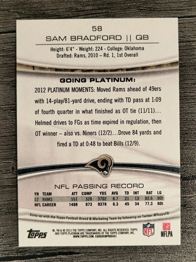 2013 Topps Platinum #58 Sam Bradford