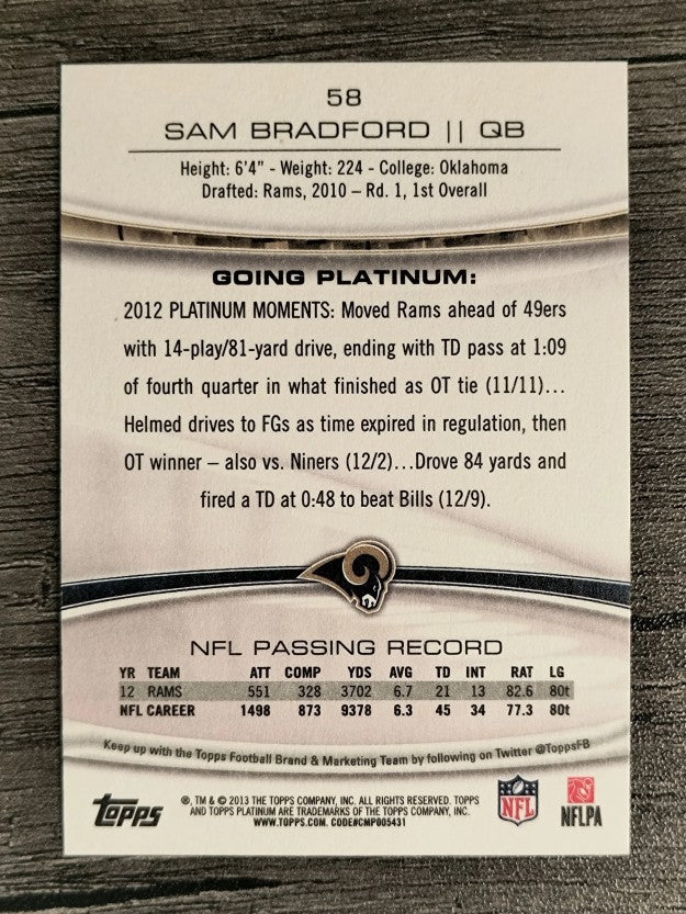 2013 Topps Platinum #58 Sam Bradford