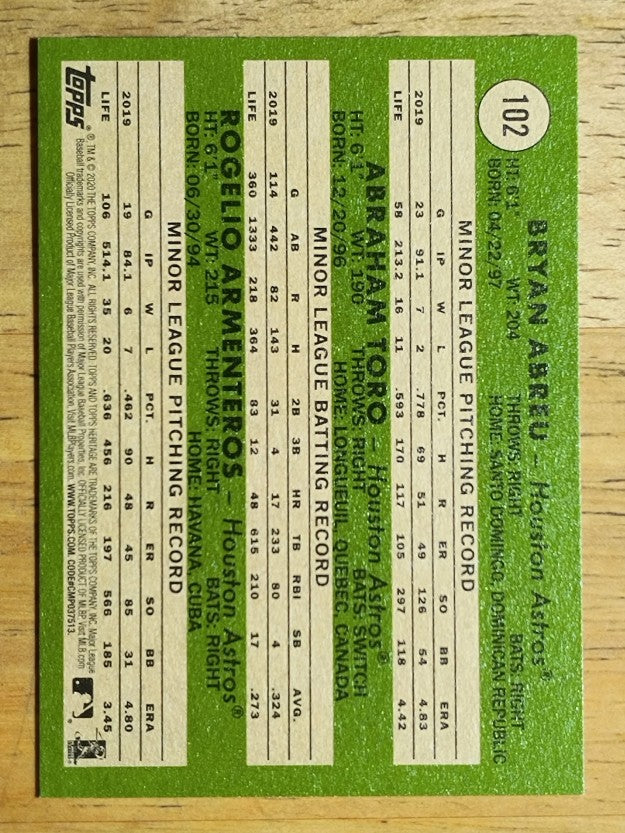 2020 Topps Heritage #102 Bryan Abreu RC/Rogelio Armenteros RC/Abraham Toro RC