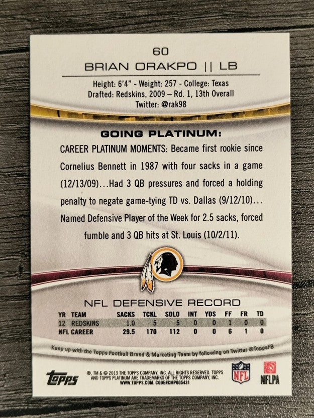 2013 Topps Platinum #60 Brian Orakpo