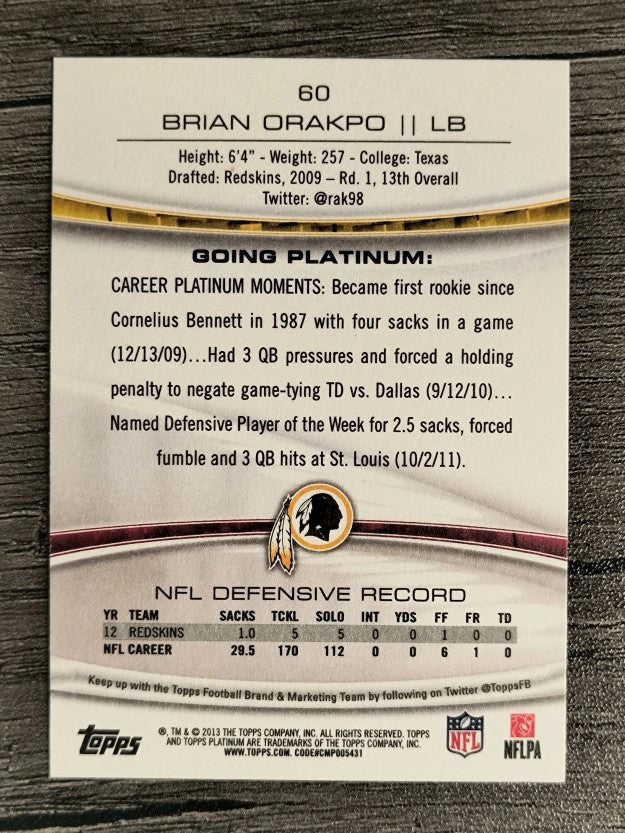 2013 Topps Platinum #60 Brian Orakpo