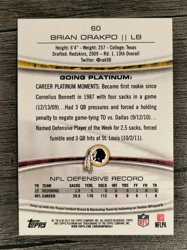 2013 Topps Platinum #60 Brian Orakpo