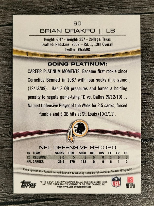 2013 Topps Platinum #60 Brian Orakpo