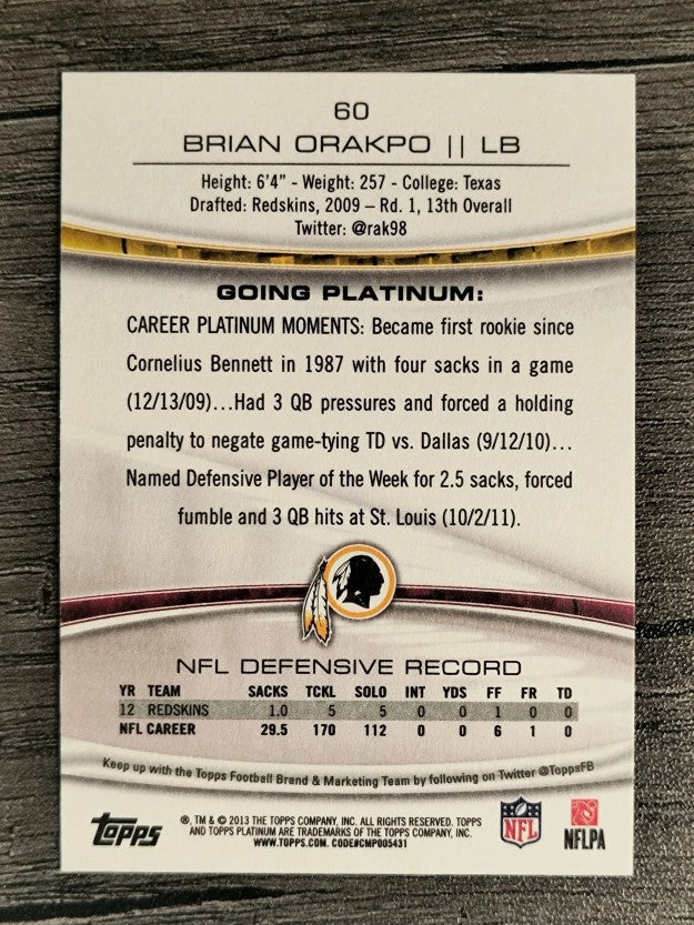 2013 Topps Platinum #60 Brian Orakpo